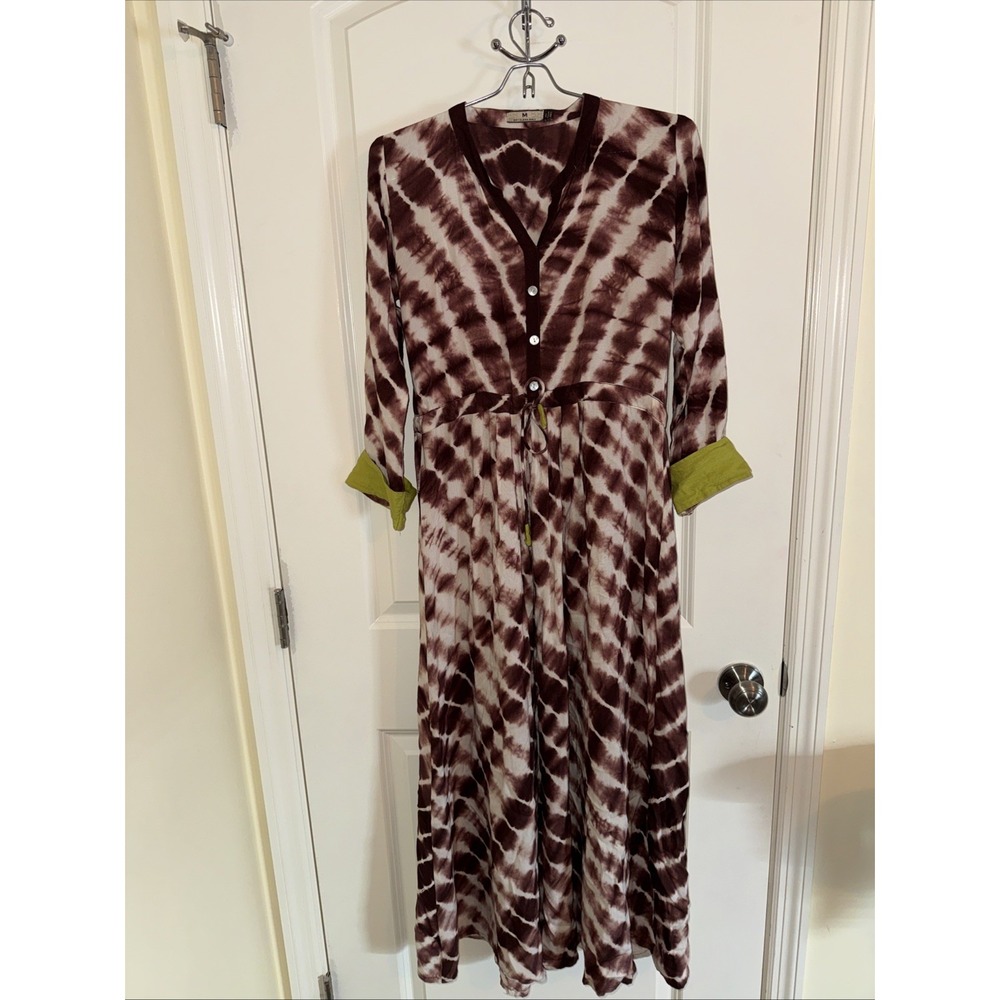 Women's Brown & White Tie Dye Maxi Dress Size Medium Boho Hope Cottage Core